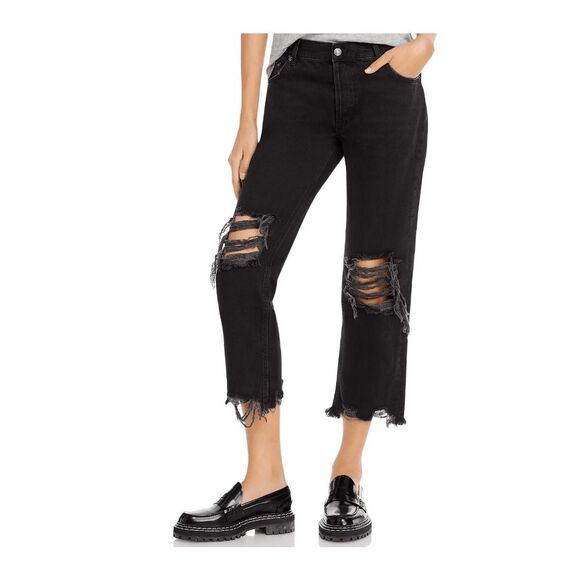 We The Free Denim - Free People We The Free Maggie Mid Rise Straight Cropped Jeans Washed Black 26